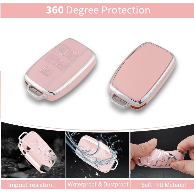 Pangpai Pink Key Fob Cover for Land Rover Jaguar, Soft TPU Key Case Protection with Bling Keychain Fit for Evoque Velar Sport Discovery Freelander2 LR4 Sport Jaguar XF XJ XE F-PACE F-TYPE - Image 3